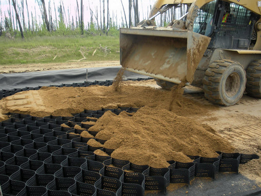 Techcell geocell being filled with sand at site